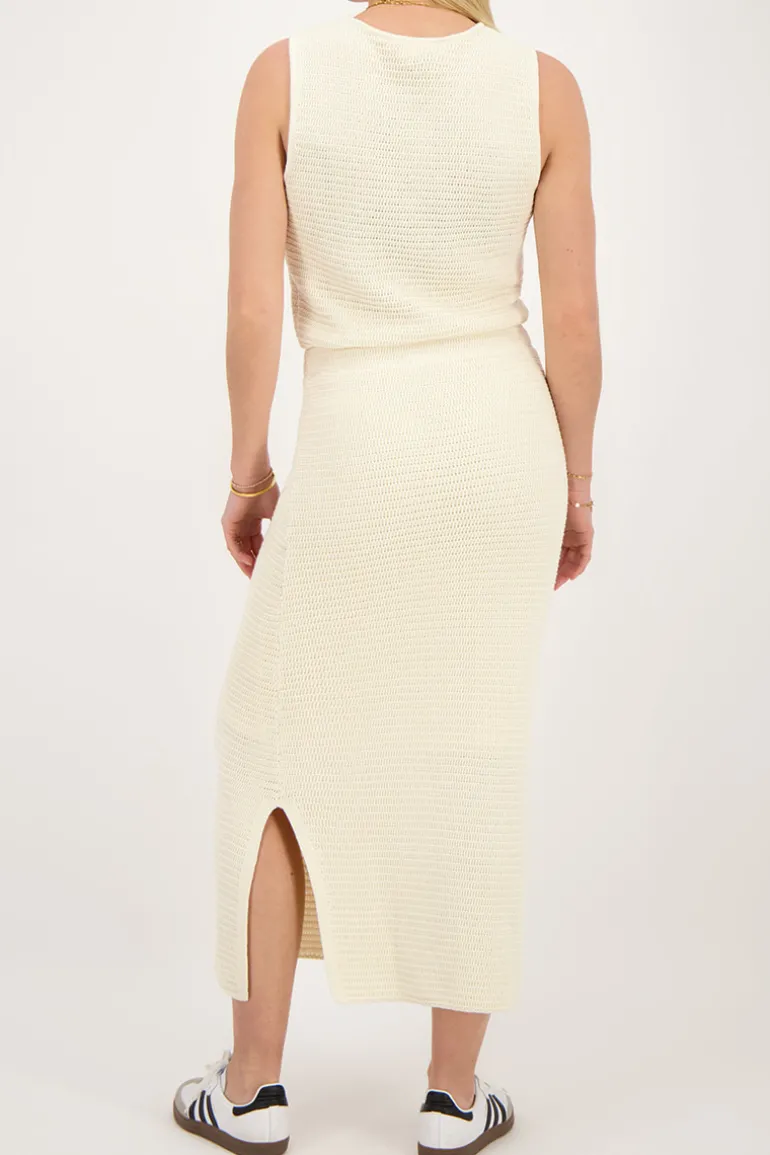 Jupe Midi En Maille Beige Avec Fente