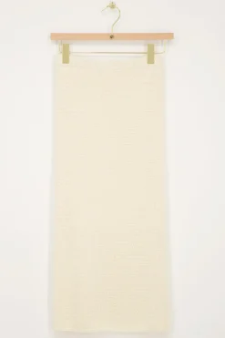 Jupe Midi En Maille Beige Avec Fente