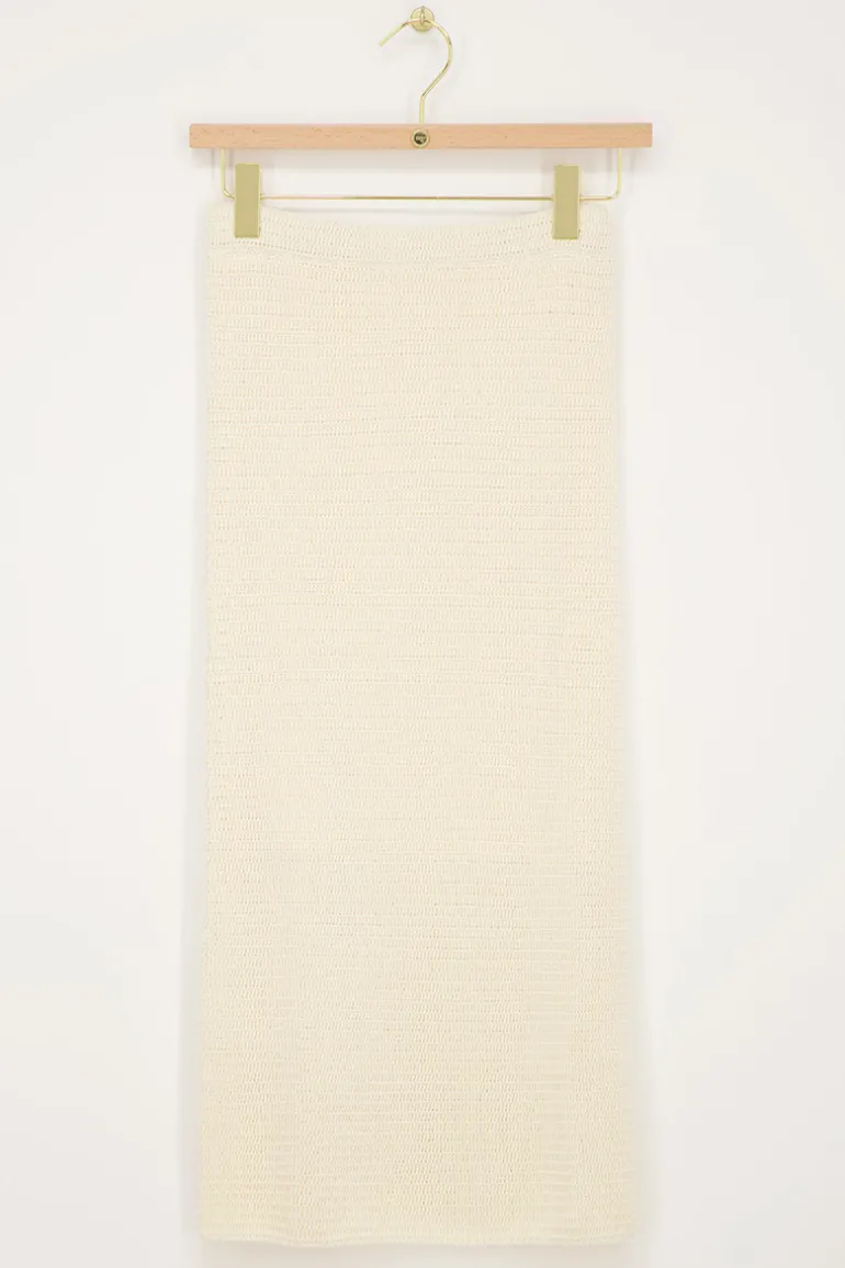 Jupe Midi En Maille Beige Avec Fente