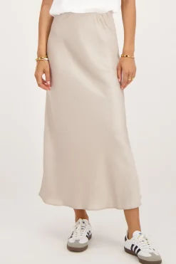 Jupe Midi En Satin Beige