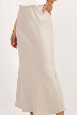 Jupe Midi En Satin Beige