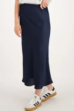 Jupe Midi En Satin Bleu Foncé