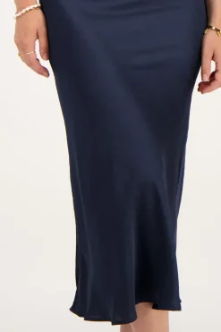 Jupe Midi En Satin Bleu Foncé