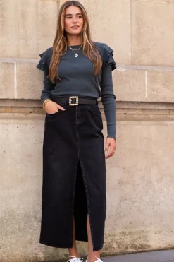Jupe Midi Noire En Denim