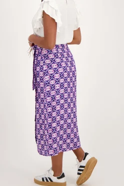 Jupe Midi Portefeuille Bleue Avec Imprimé