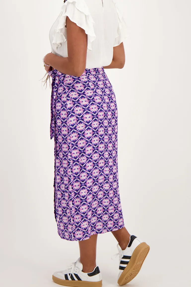 Jupe Midi Portefeuille Bleue Avec Imprimé