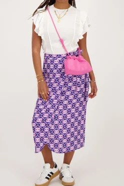 Jupe Midi Portefeuille Bleue Avec Imprimé