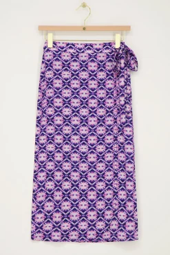 Jupe Midi Portefeuille Bleue Avec Imprimé