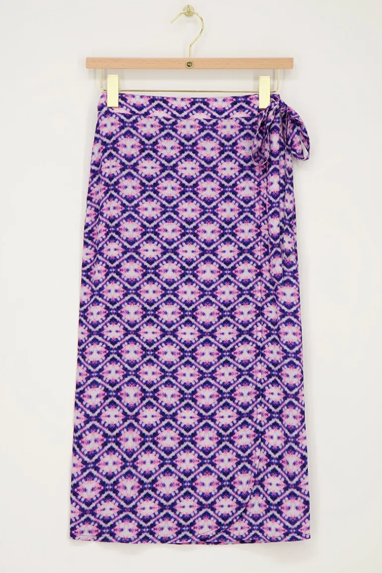 Jupe Midi Portefeuille Bleue Avec Imprimé