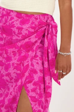 Jupe Midi Rose à Superposition Et Imprimé Floral