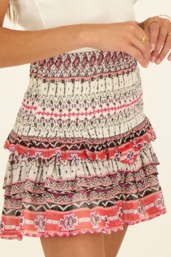 Jupe Multicolore à Smocks Et Imprimés