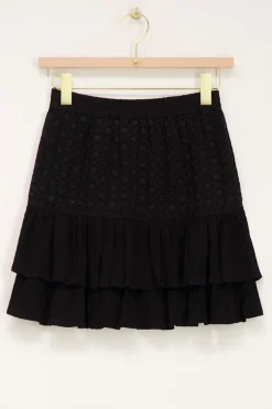 Jupe Noire Effet Froissé Avec Broderie