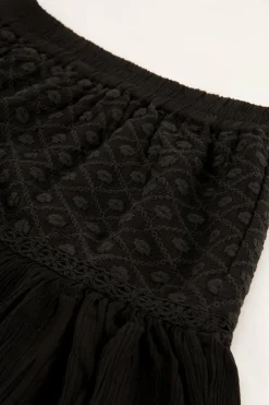 Jupe Noire Effet Froissé Avec Broderie