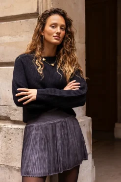 Jupe Plissée Grise Avec Ceinture élastique