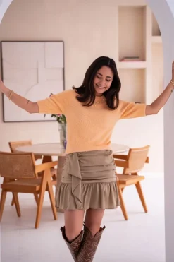 Jupe Plissée Satinée Beige