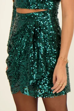 Jupe Portefeuille Verte à Paillettes