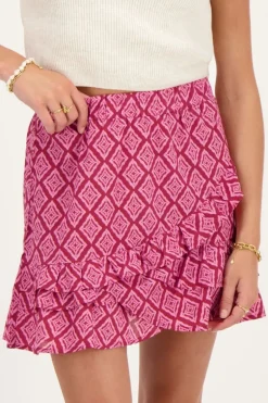 Jupe Rose à Imprimé Ikat Et Volants