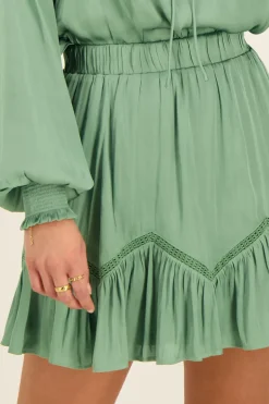 Jupe Satinée Vert Menthe à Volants