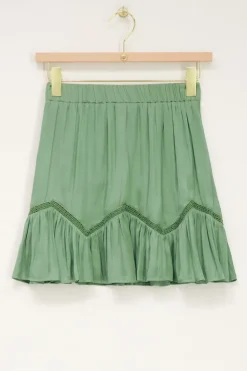 Jupe Satinée Vert Menthe à Volants