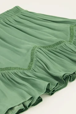 Jupe Satinée Vert Menthe à Volants