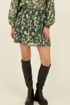 Jupe Verte à Imprimé Jacquard Doré