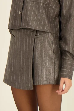 Jupe-short à Fines Rayures Gris Métallisé