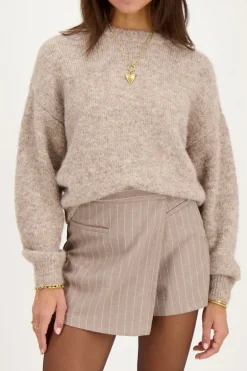 Jupe-short Beige à Fines Rayures