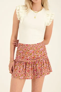 Jupe-short Lilas Plissée à Imprimé Floral Kaki