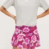 Jupe-short Marron Avec Plis Et Imprimé Floral Rose