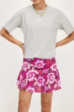 Jupe-short Marron Avec Plis Et Imprimé Floral Rose