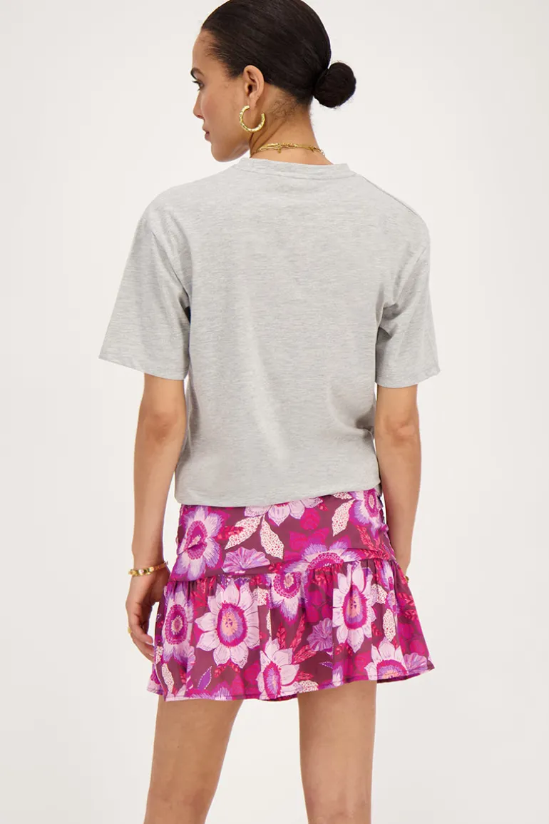 Jupe-short Marron Avec Plis Et Imprimé Floral Rose