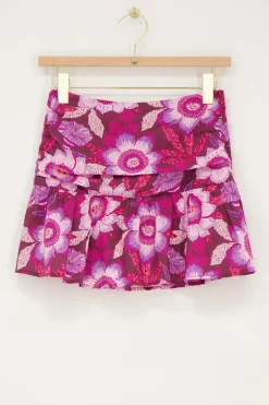 Jupe-short Marron Avec Plis Et Imprimé Floral Rose
