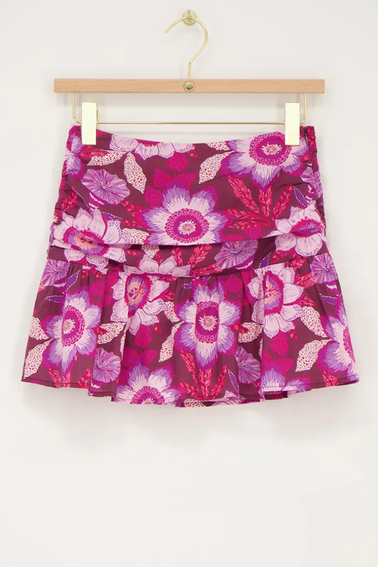 Jupe-short Marron Avec Plis Et Imprimé Floral Rose