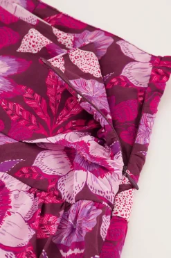 Jupe-short Marron Avec Plis Et Imprimé Floral Rose