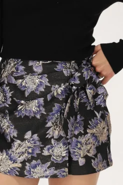 Jupe-short Noire Avec Jacquard Violet