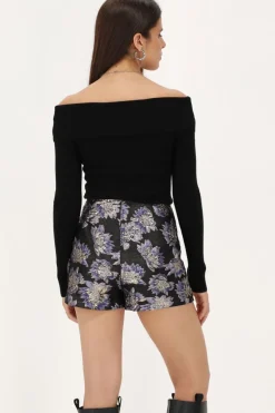 Jupe-short Noire Avec Jacquard Violet