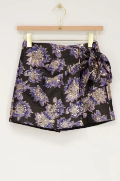 Jupe-short Noire Avec Jacquard Violet