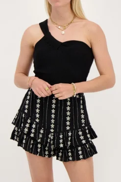 Jupe-short Noire Et Blanche Avec Broderie