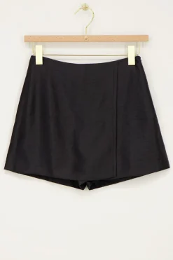 Jupe-short Portefeuille Noire à L'aspect Satiné