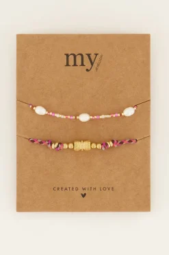 Lot De Bracelets Roses Souvenir Avec Perles