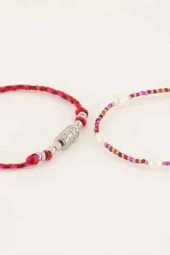 Lot De Bracelets Souvenir Rouges Avec Perles