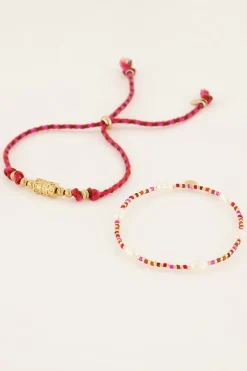 Lot De Bracelets Souvenir Rouges Avec Perles