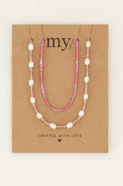 Lot De Colliers Souvenir Orange Et Rose Avec Perles