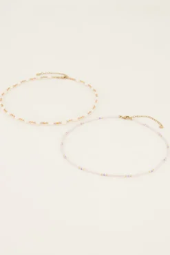 Lot De Colliers Souvenir Orange Et Lilas Avec Perles