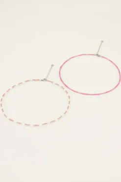Lot De Colliers Souvenir Orange Et Rose Avec Perles