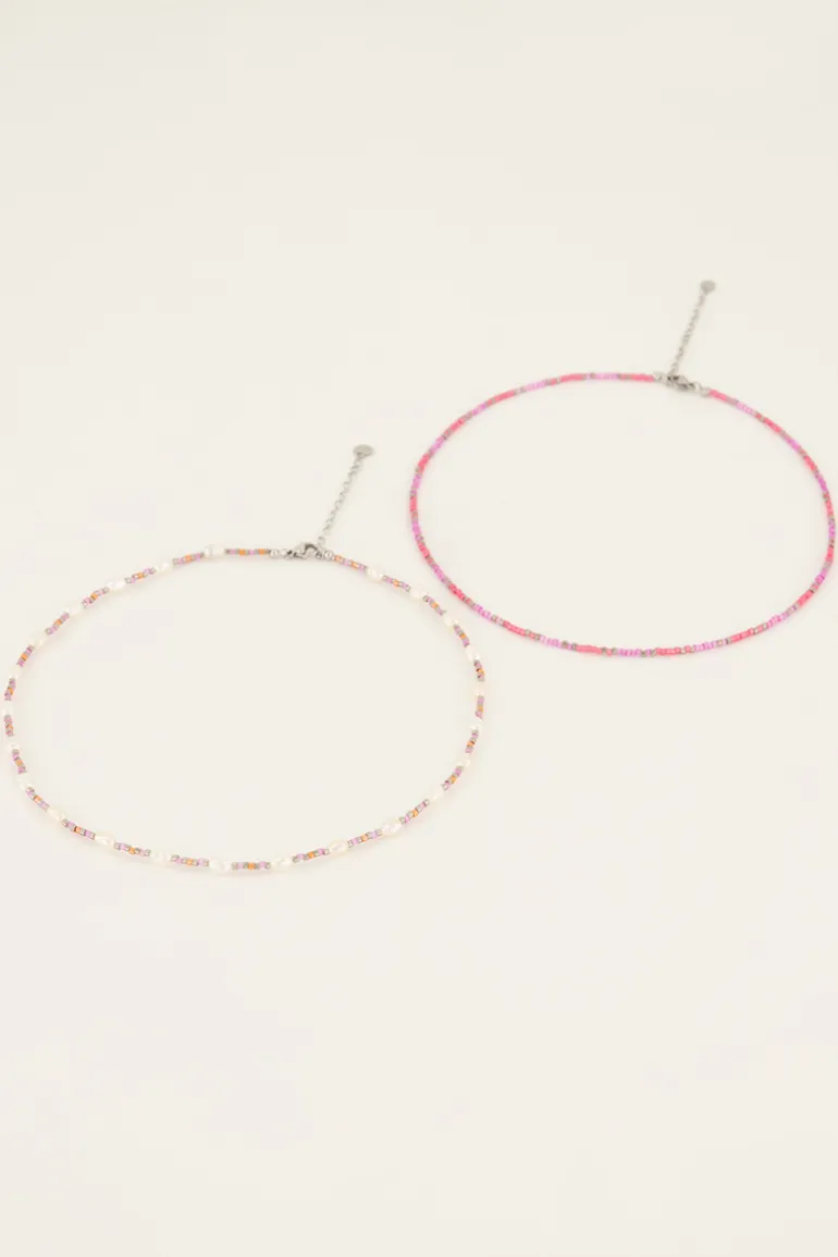 Lot De Colliers Souvenir Orange Et Rose Avec Perles