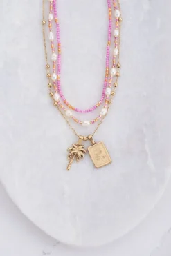 Lot De Colliers Souvenir Orange Et Rose Avec Perles