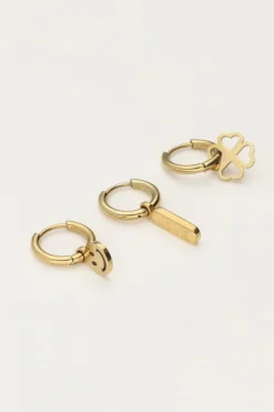 Lot De Trois Boucles D'oreilles Avec Trèfle Et Smiley