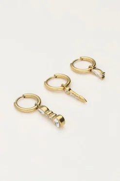 Lot De Trois Boucles D'oreilles Avec Charms Et Pierres Argentées