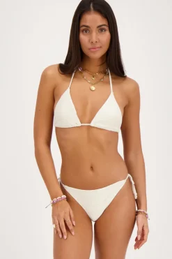 Maillot De Bain Triangle Rayé Or Et Blanc Avec Perles